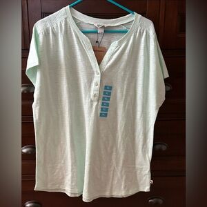 Eddie Bauer Mint V-Neck Womens henley T-shirt Size XL